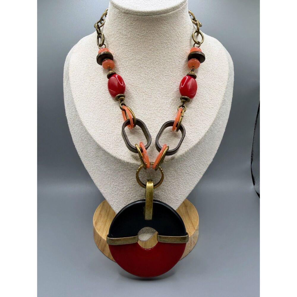 Fun & Colorful Red / Dark Brown Necklace & Brangle Set - Picture 3 of 7
